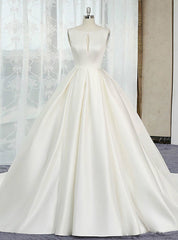 Ivory White Ball Gown Satin Cut Out Backless Wedding Dress