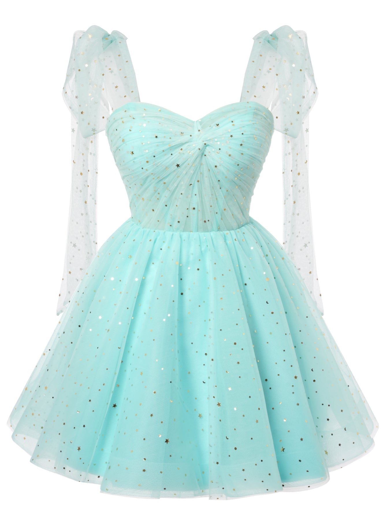 Light Blue Tulle Sequins Straps Homecoming Dress