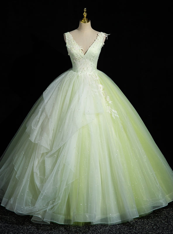 Light Green Tulle Lace Quinceanera Dress