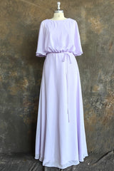 Lilac Plus Size Long Chiffon Bridesmaid Dresses with Sash Bow