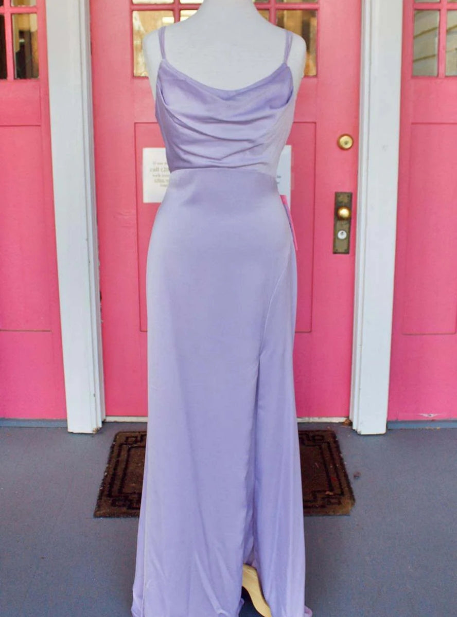 Lilac Satin Spaghetti Straps Pleats Prom Dress