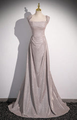 Long Grey Shiny Simple Prom Dress with Off Shoulder Straps