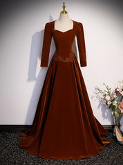 Long Sleeve Square Velvet Appliques Prom Dress