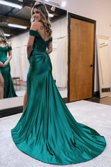 Mermaid Off the Shoulder Satin Prom Dress with Slit