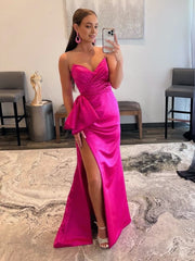 Mermaid Strapless Long Satin Prom Dress with bow tie