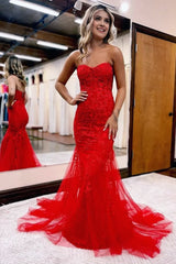 Mermaid Sweetheart Neck Lace Long Prom Dress With Appliques