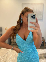 Mermaid V Neck Sequins Prom Dress with Slit