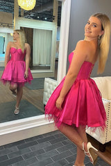 Neon Pink Feathers Sweetheart A-Line Short Formal Dress