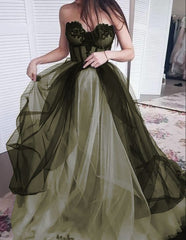 Green/Purple Elegant Lace Tulle A-Line Long Tulle Formal Prom Dress Evening Gown Sexy Backless Wedding Dress