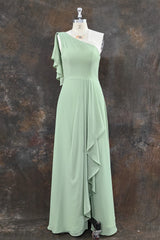 One Shoulder Chiffon Bridesmaid Dress With Slit