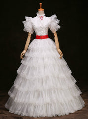 Online Store White Tulle Lace High Neck Maria Antonietta Drama Show Dress