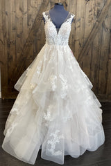 Open Back Tulle/Lace Wedding Dresses with Ruffle Skirt