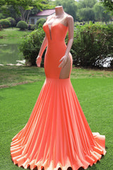 Orange Prom Dresses Sexy Mermaid Women Evening Dress Sleeveless Open Back