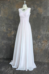 Pink A-Line Pleated V Neck Long Chiffon Bridesmaid Dresses