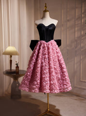 Pink Flower Strapless Homecoming Dress With Bow