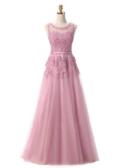 Pink Lace Beading Scoop Sleeveless Bridesmaid Dress