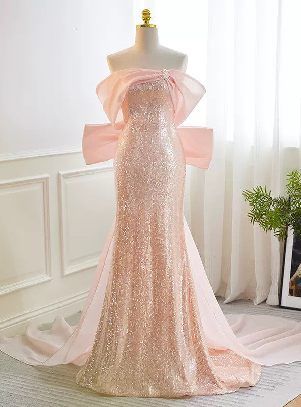 Pink Mermaid Sequins Prom Dress