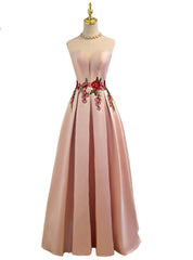 Pink Satin Lace Up Floor-length Bridesmaid Dress