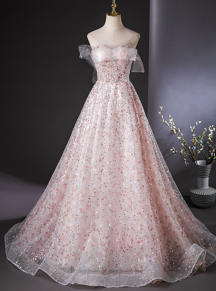 Pink Sequins Strapless Quinceanera Dress