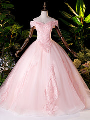 Pink Tulle Appliques Beading Quinceanera Dress