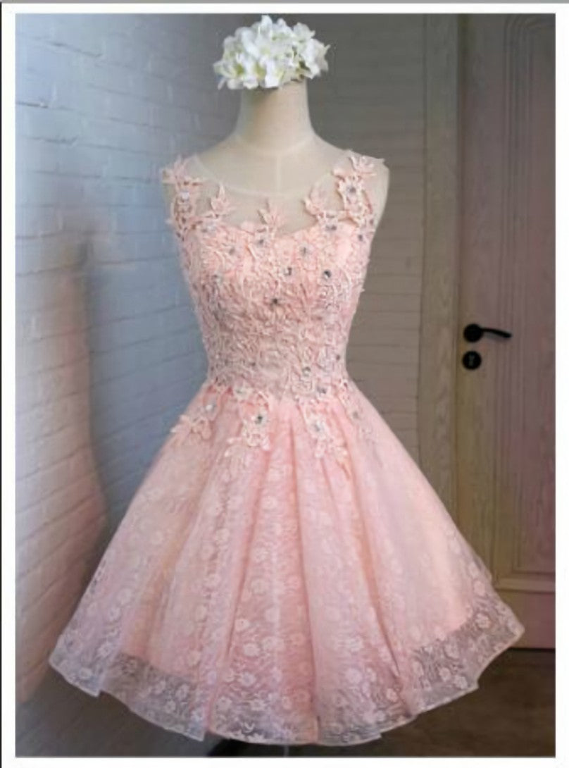 Pink Tulle Appliques Homecoming Dress