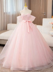 Pink Tulle Sequins Off the Shoulder Pleats Quinceanera Dress