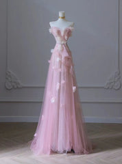 Pink Tulle Sequins Strapless Prom Dress