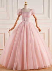 Pink Tulle Square Pleats Quinceanera Dress