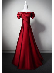 Pretty Burgundy Satin Off the Shoulder Pleats Prom Dress