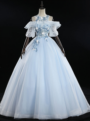 Purchase Your Favorite Sky Blue Ball Gown Appliques Short Sleeve Quinceanera Dress