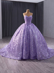 Purple Ball Gown Sequins Beading Prom Dress