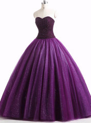 Purple Ball Gown Tulle Sweetheart Beading Quinceanera Dresses