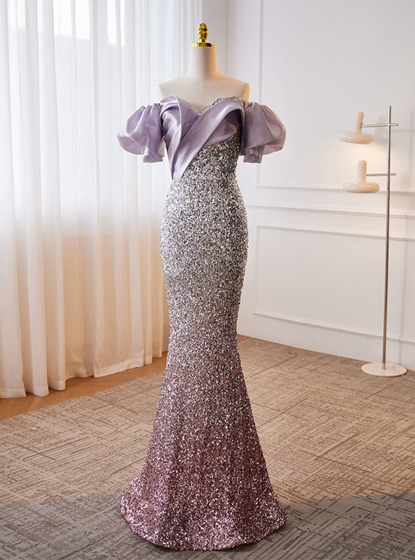 Purple Mermaid Sequins Off the Shoulder Prom Dress