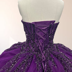 Purple Organza A Line Ball Gown Sweetheart Quinceanera Dresses