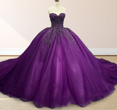 Purple Organza A Line Ball Gown Sweetheart Quinceanera Dresses