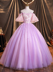 Purple Tulle Off the Shoulder Appliques Quinceanera Dresses