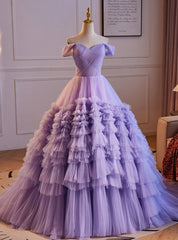 Purple Tulle Off the Shoulder Quinceanera Dress