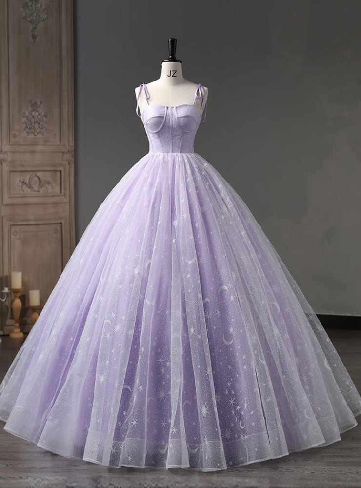 Purple Tulle Straps Quinceanera Dress