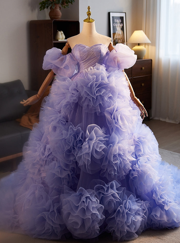 Purple Tulle Sweetheart Pleats Princess Quinceanera Dress