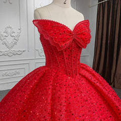 Quinceanera Ball Gown Red Sleeveless Sequined Dress