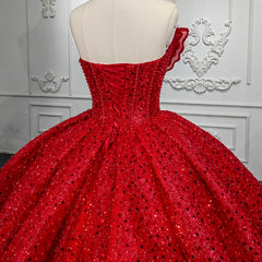 Quinceanera Ball Gown Red Sleeveless Sequined Dress