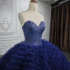 Quinceanera Dress Classic Dark Navy Strapless Quinceanera Dresses Sleeveless Sweetheart Beading Ball Gown