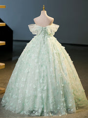 Quinceanera Dress Green Tulle A-Line Lace Long Prom Dress Green Lace Long Sweet Dress