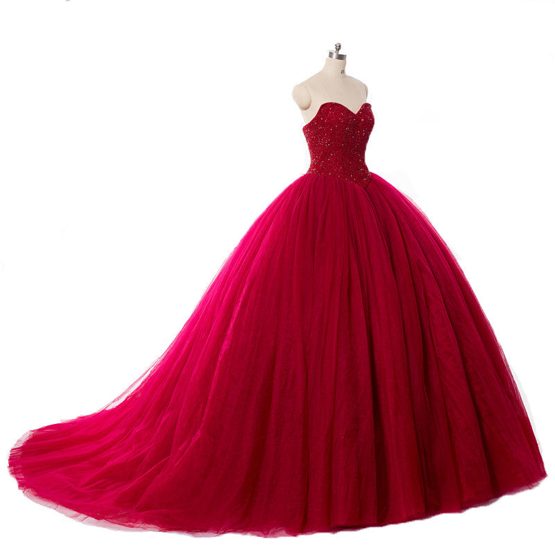 Red Ball Gown Wedding Dresses Princess Puffy Red Lace Bridal Dresses for Women