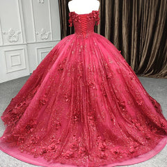 Red Quinceanera Dress Ball Gown Sequined Flowers