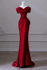 Red Satin Sweetheart Straps Long Formal Dresses Red Long Prom Dresses