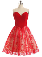 Red Sweetheart Lace Tulle Homecoming Dress