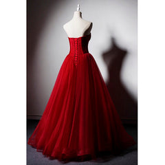 Red Sweetheart Tulle Ball Gown Floor Length Formal Dresses, Red Tulle Evening Dresses Party Dresses