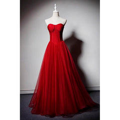 Red Sweetheart Tulle Ball Gown Floor Length Formal Dresses, Red Tulle Evening Dresses Party Dresses