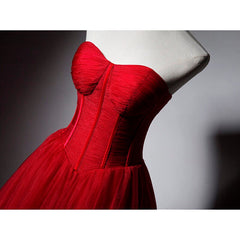 Red Sweetheart Tulle Ball Gown Floor Length Formal Dresses, Red Tulle Evening Dresses Party Dresses